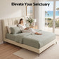 Moss Double Bed Frame Upholstered Platform Bed with Tufted Headboard - Beige Double