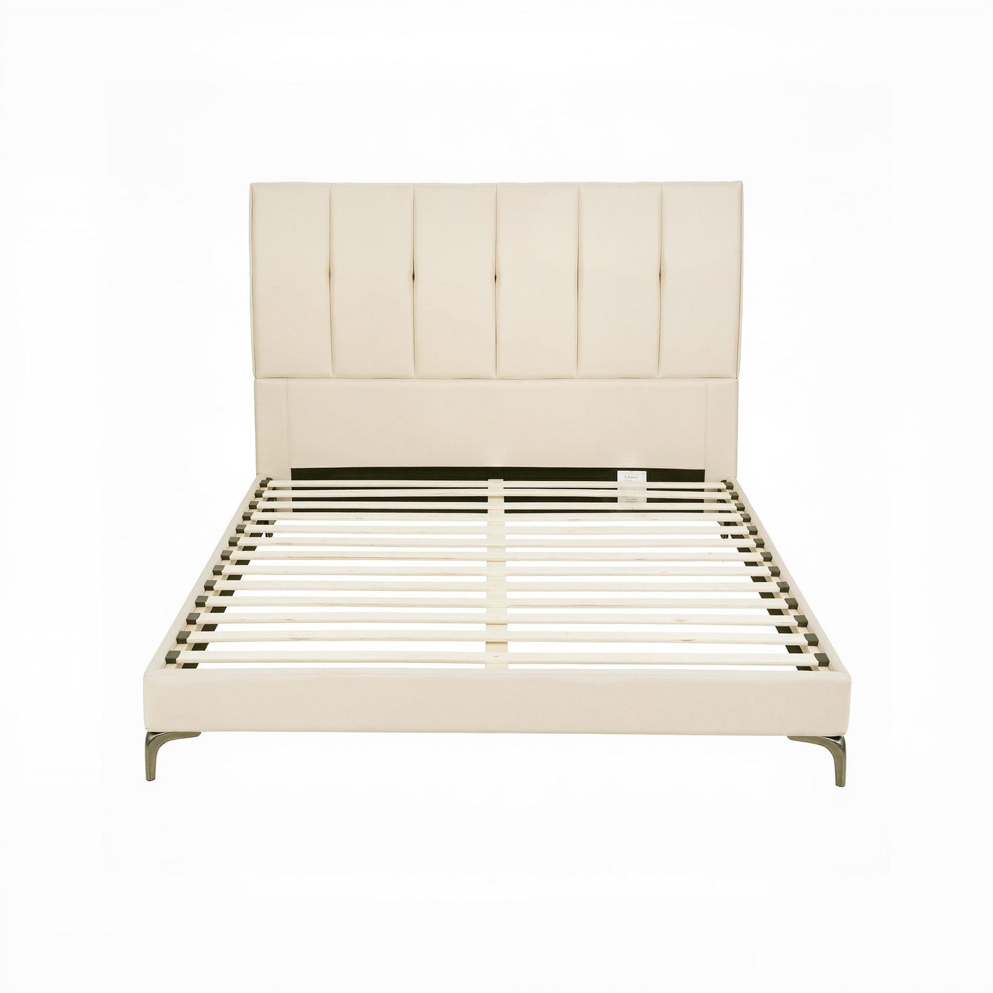 Moss Double Bed Frame Upholstered Platform Bed with Tufted Headboard - Beige Queen