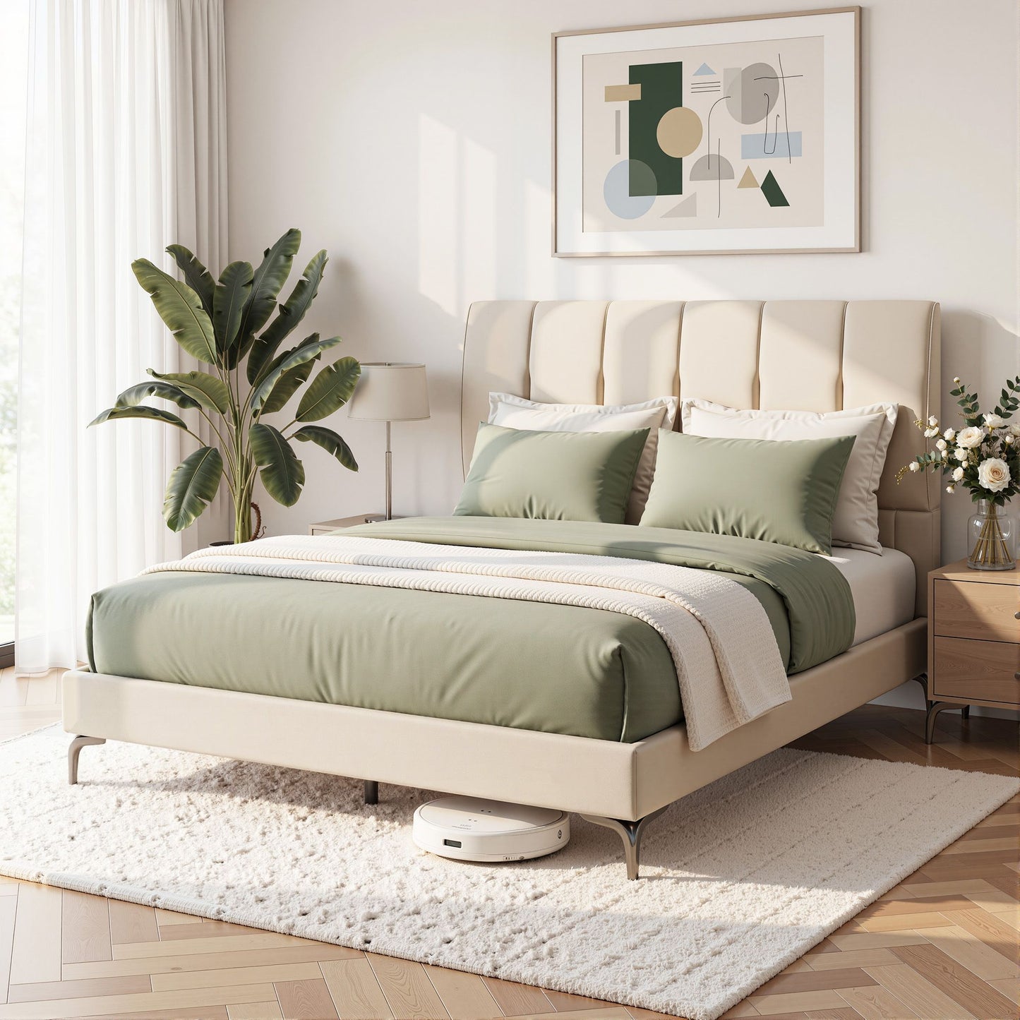 Galena Bed & Mattress Package with 34cm Mattress - Beige Queen