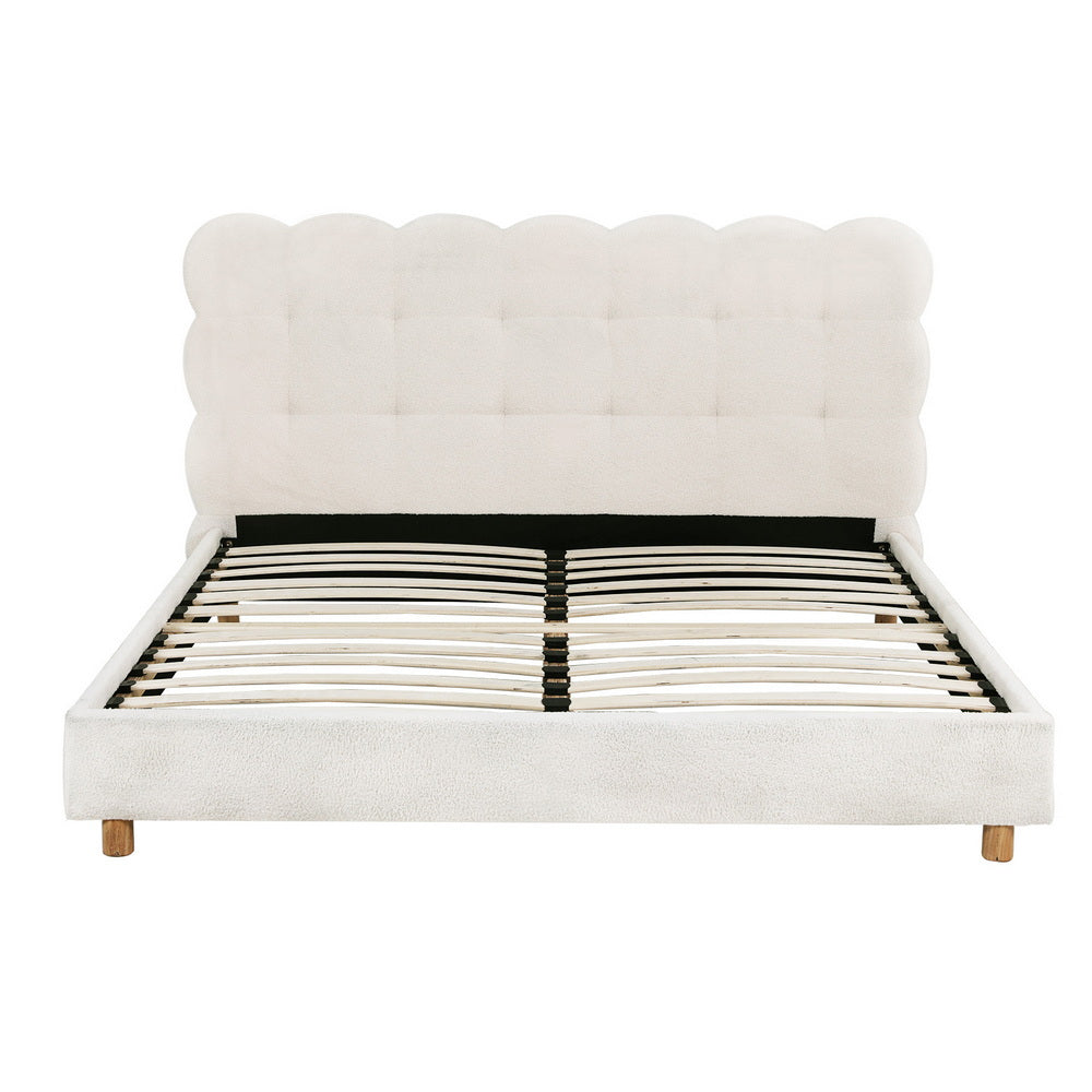 Cozya Bed Frame Cloud Headboard Boucle Fabric Platform Base - White Double