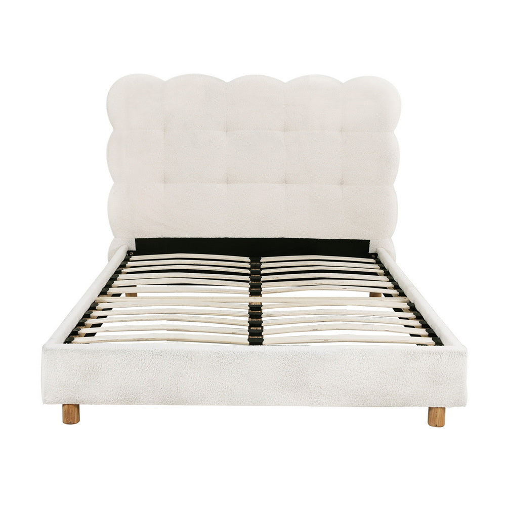 Cozya Bed Frame Cloud Headboard Boucle Fabric Platform Base - White King Single