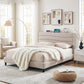 Bellona Bed Frame with Storage Adjustable Headboard Platform Linen Fabric Charging Ports - White Queen