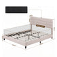 Bellona Bed Frame with Storage Adjustable Headboard Platform Linen Fabric Charging Ports - White Queen