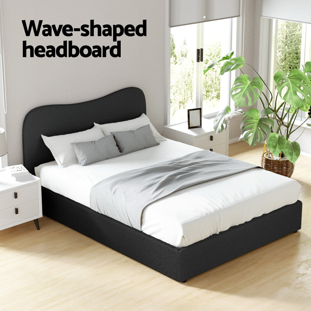 Naida Bed Frame Bouclé - Black Double