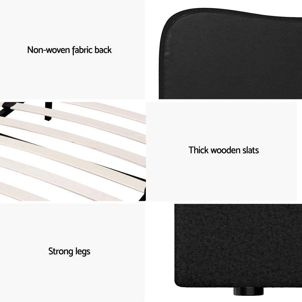 Naida Bed Frame Bouclé - Black Double