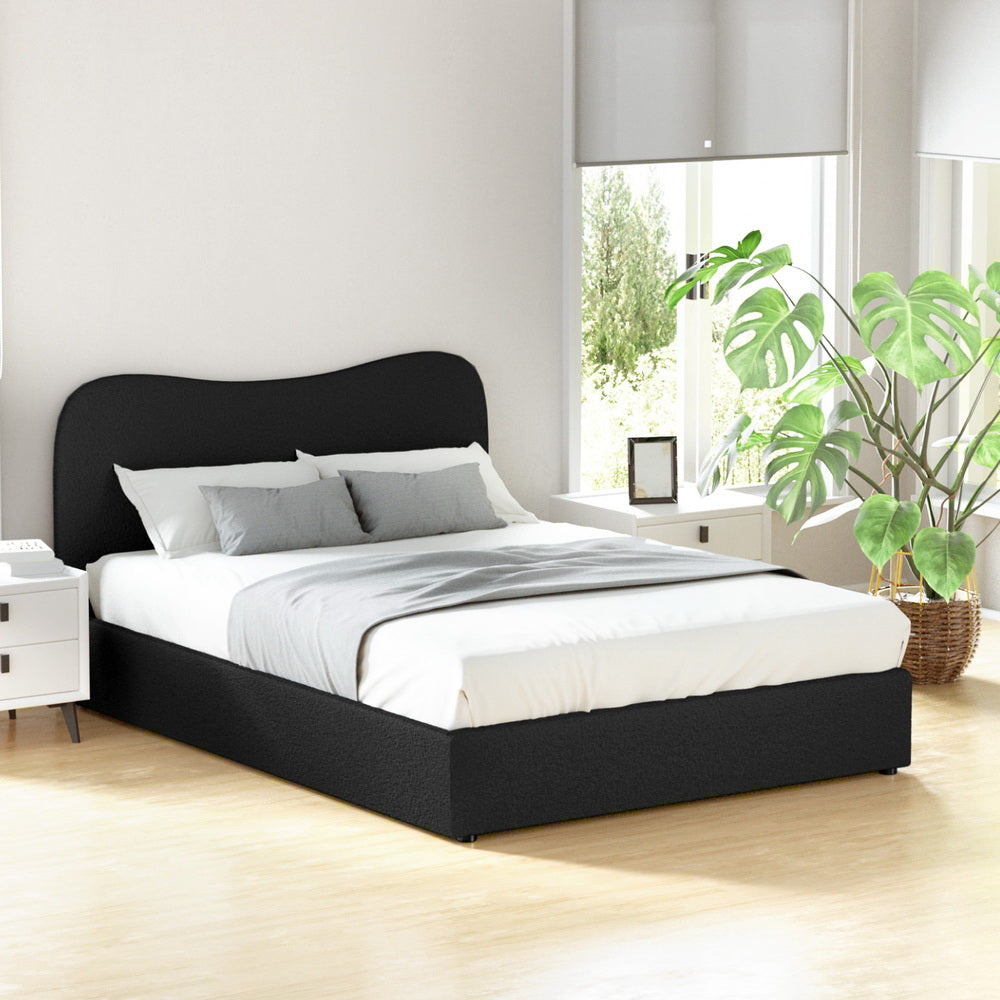 Naida Bed Frame Bouclé - Black Double