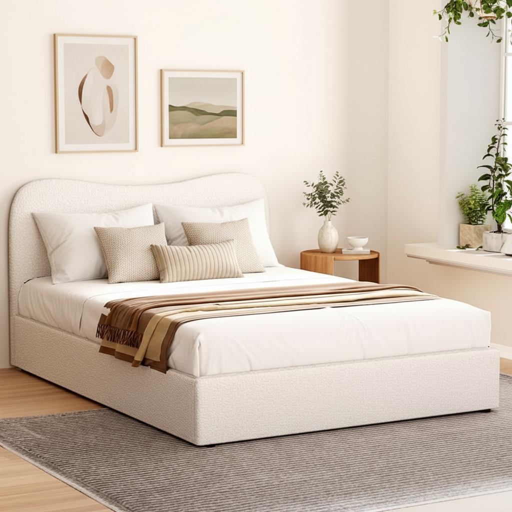 Naida Bed Frame Bouclé - Beige Double