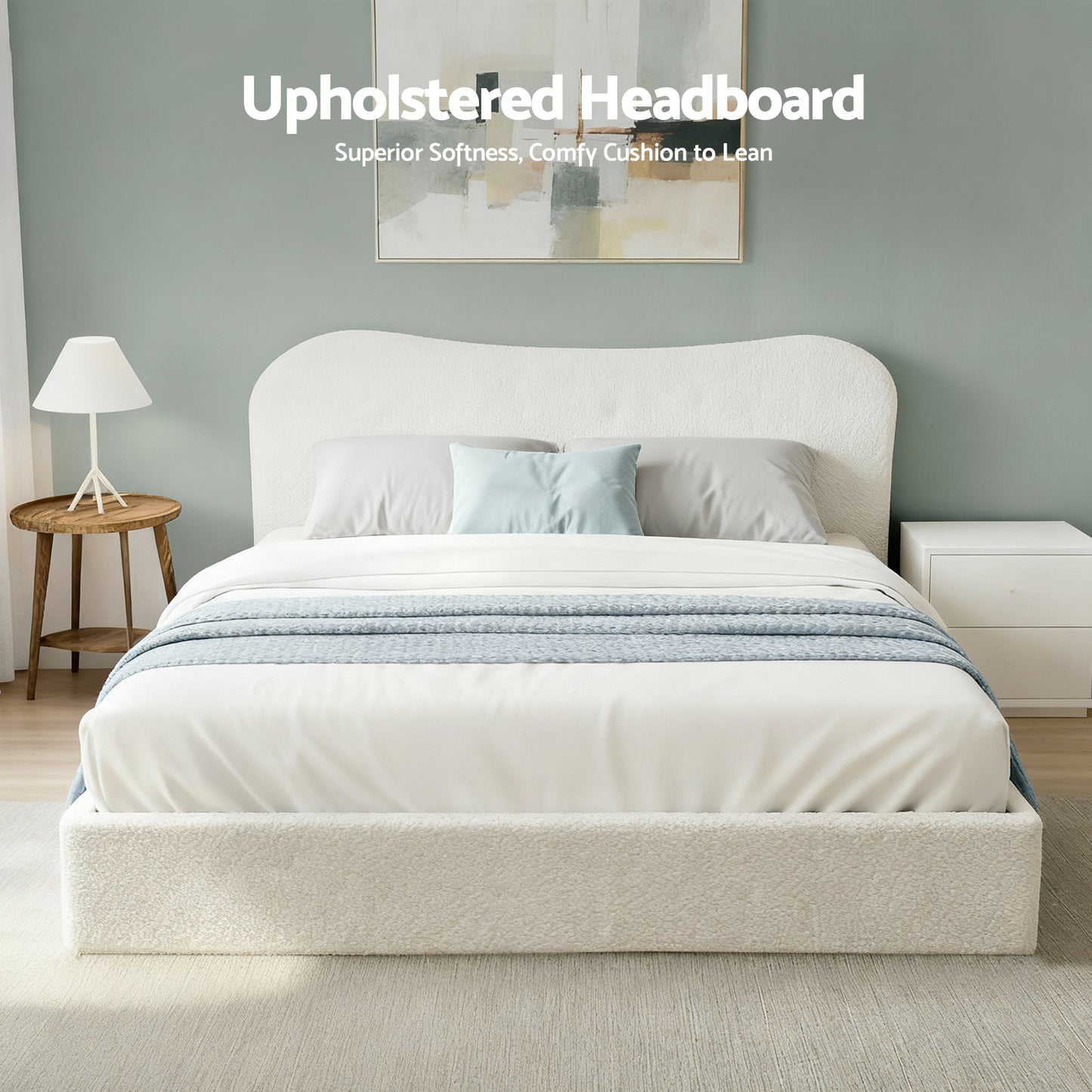 Dormica Bed Frame with Gaslift Storage Wooden Platform Base - White Queen