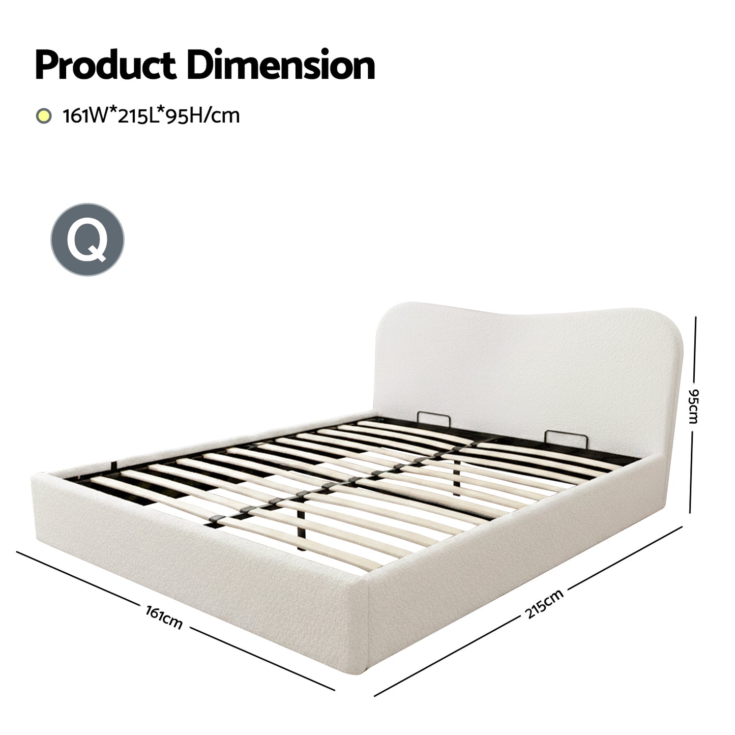 Dormica Bed Frame with Gaslift Storage Wooden Platform Base - White Queen
