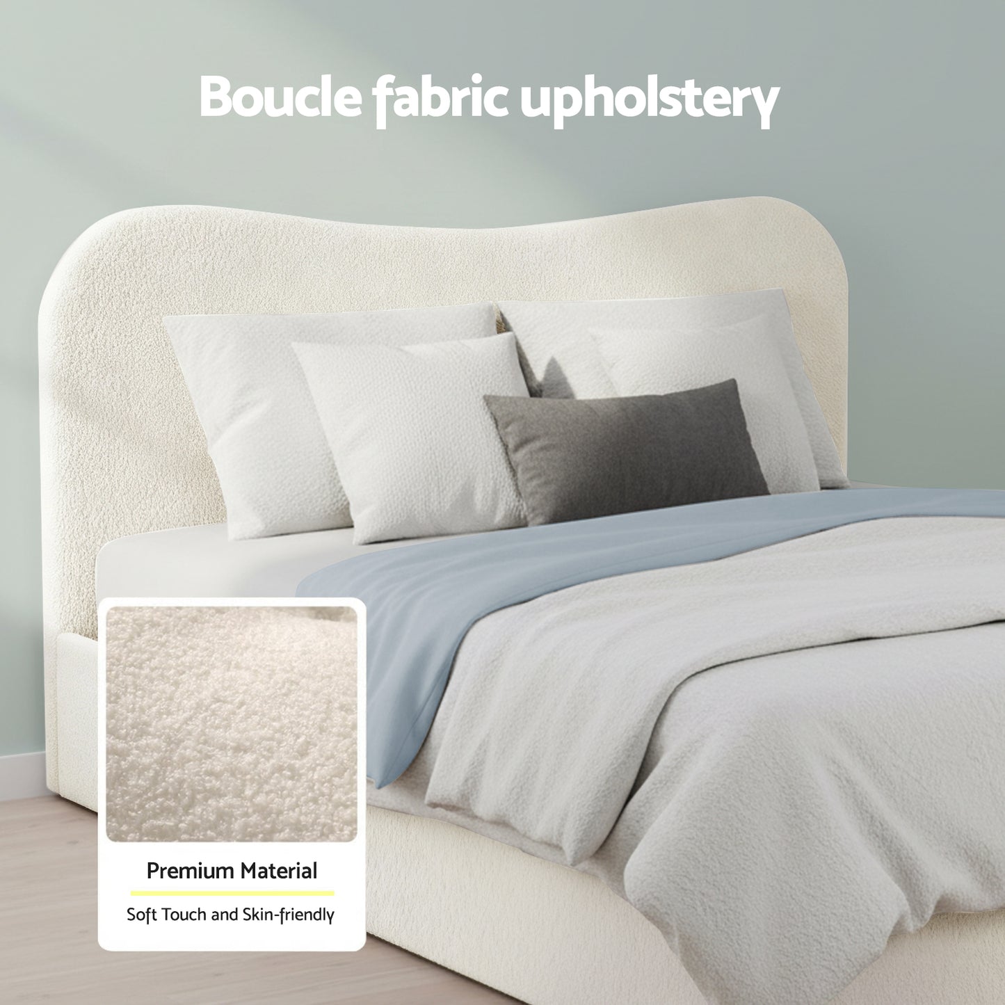 Dormica Bed Frame with Gaslift Storage Wooden Platform Base - White Queen