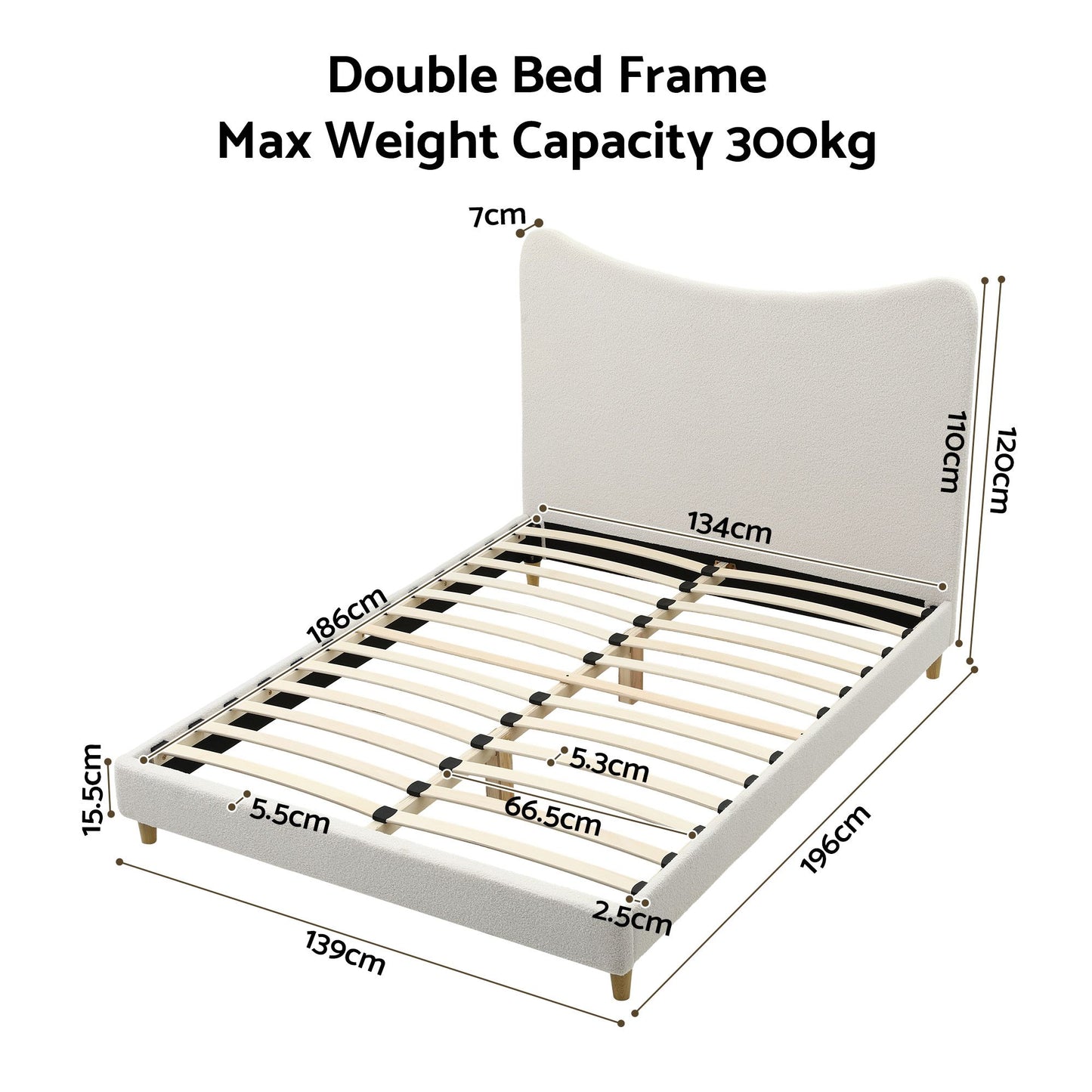 Nola Bed Frame with Boucle Headboard - Beige Double