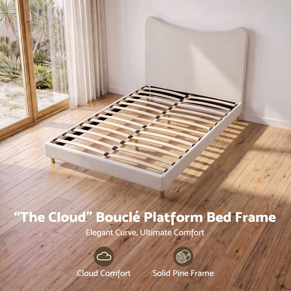 Nola Bed Frame with Boucle Headboard - Beige Double