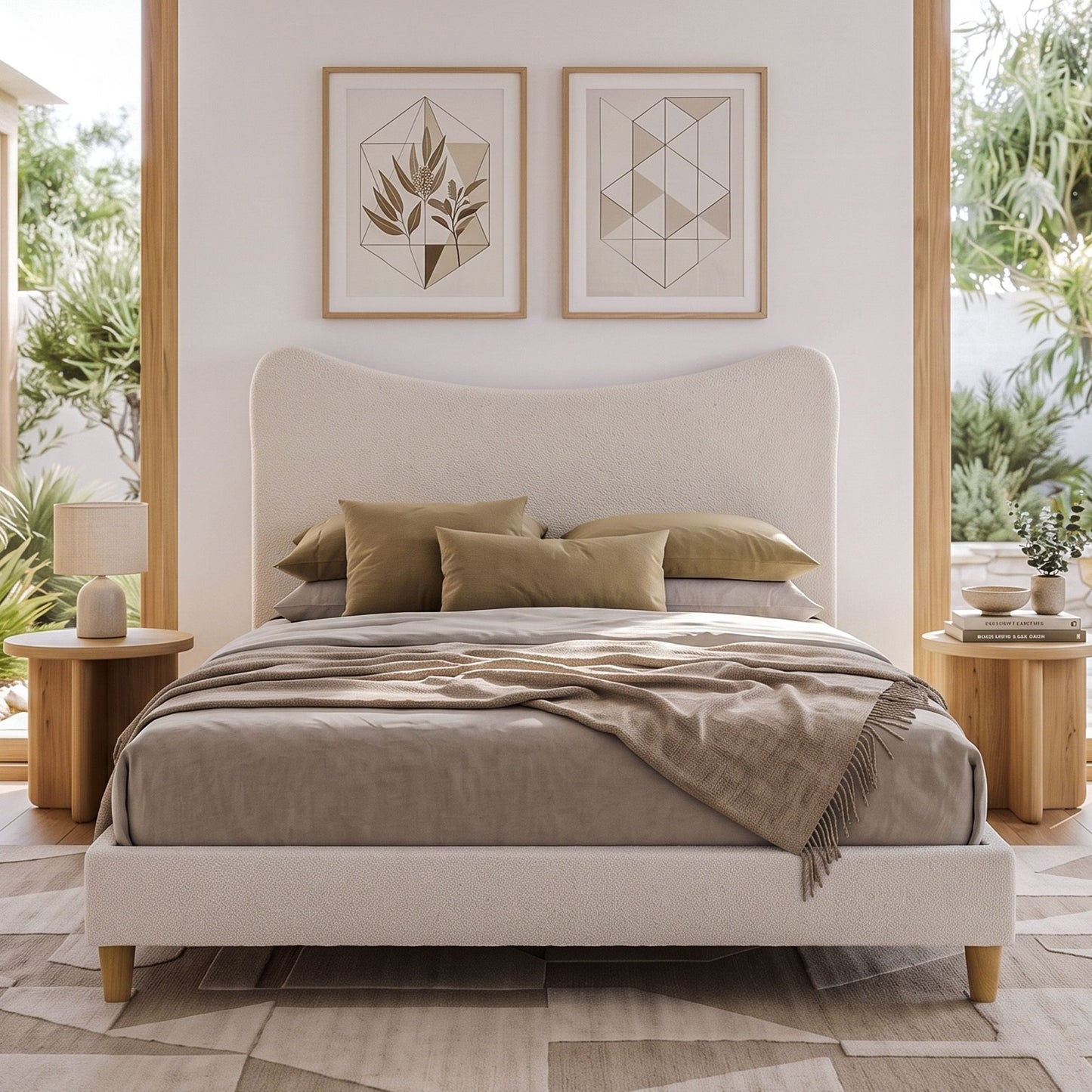 Nola Bed Frame with Boucle Headboard - Beige Double