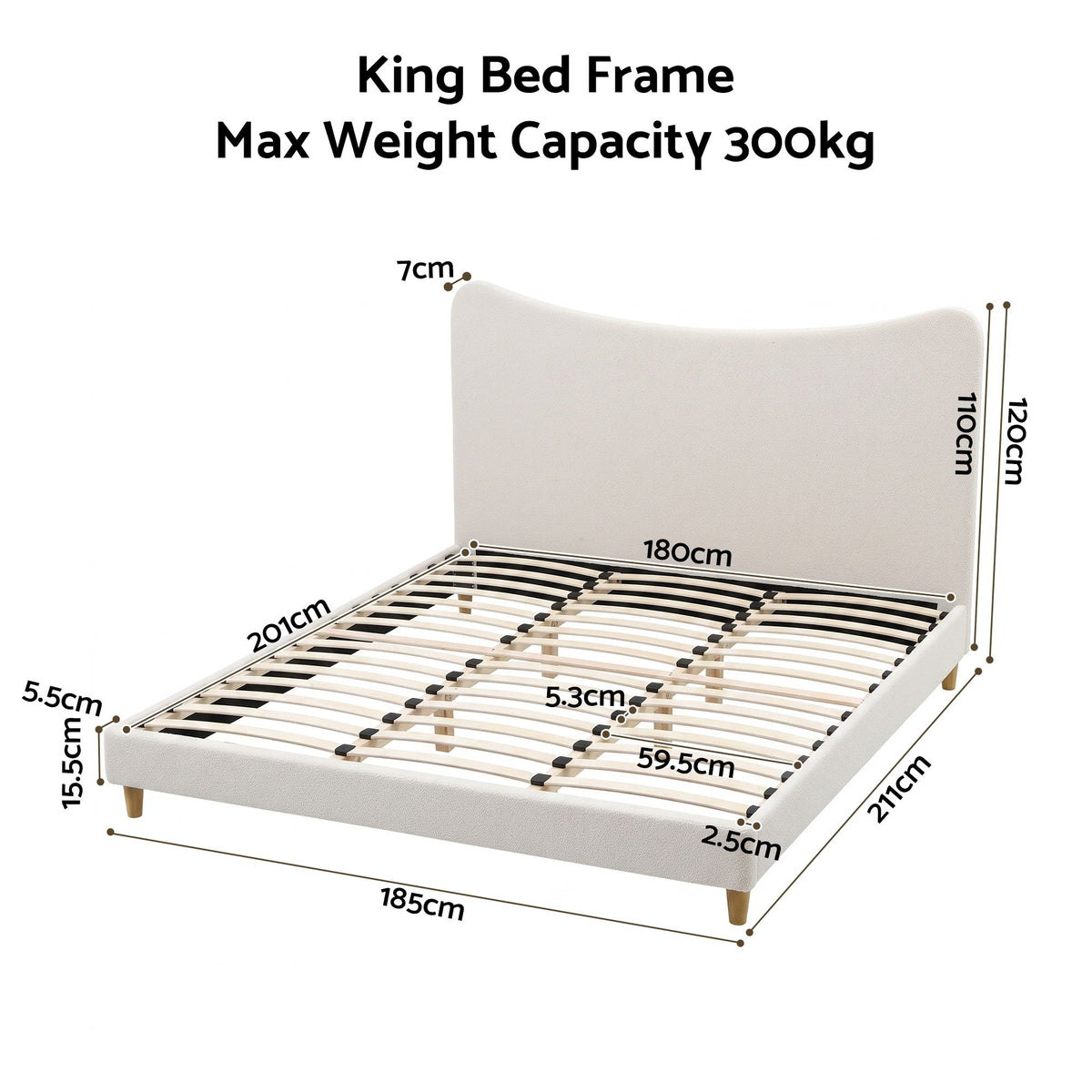 Nola Bed Frame with Boucle Headboard - Beige King