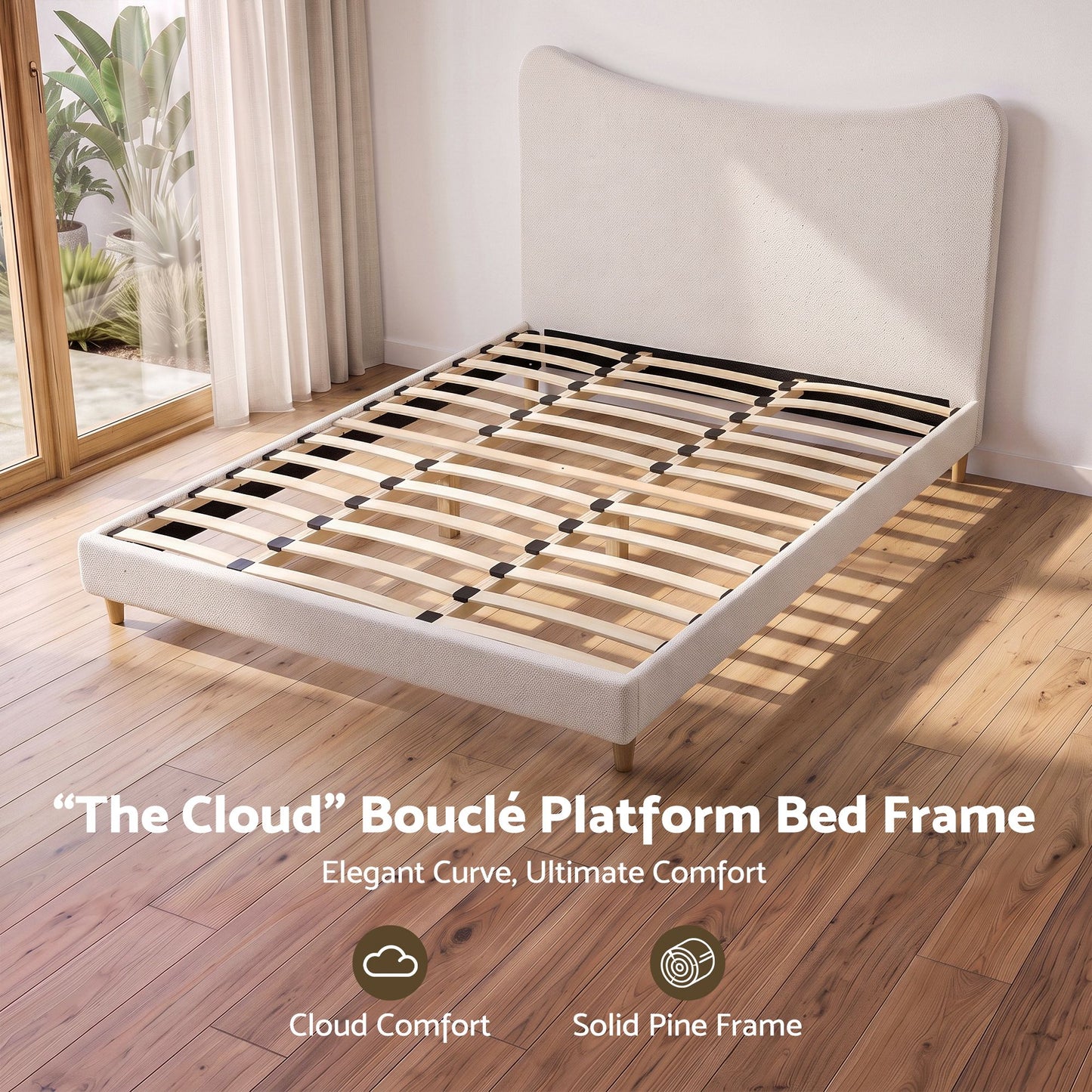 Nola Bed Frame with Boucle Headboard - Beige King