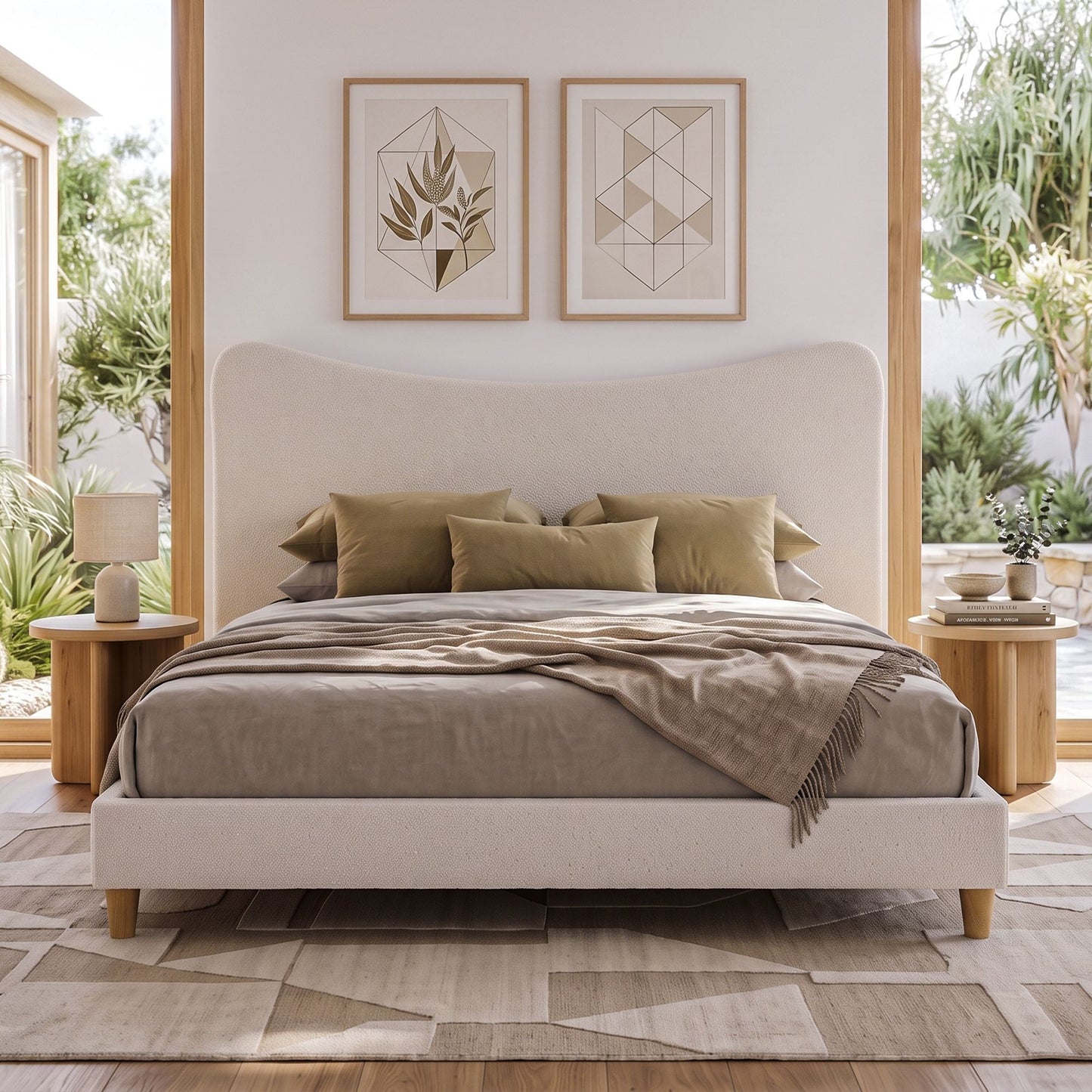 Nola Bed Frame with Boucle Headboard - Beige King