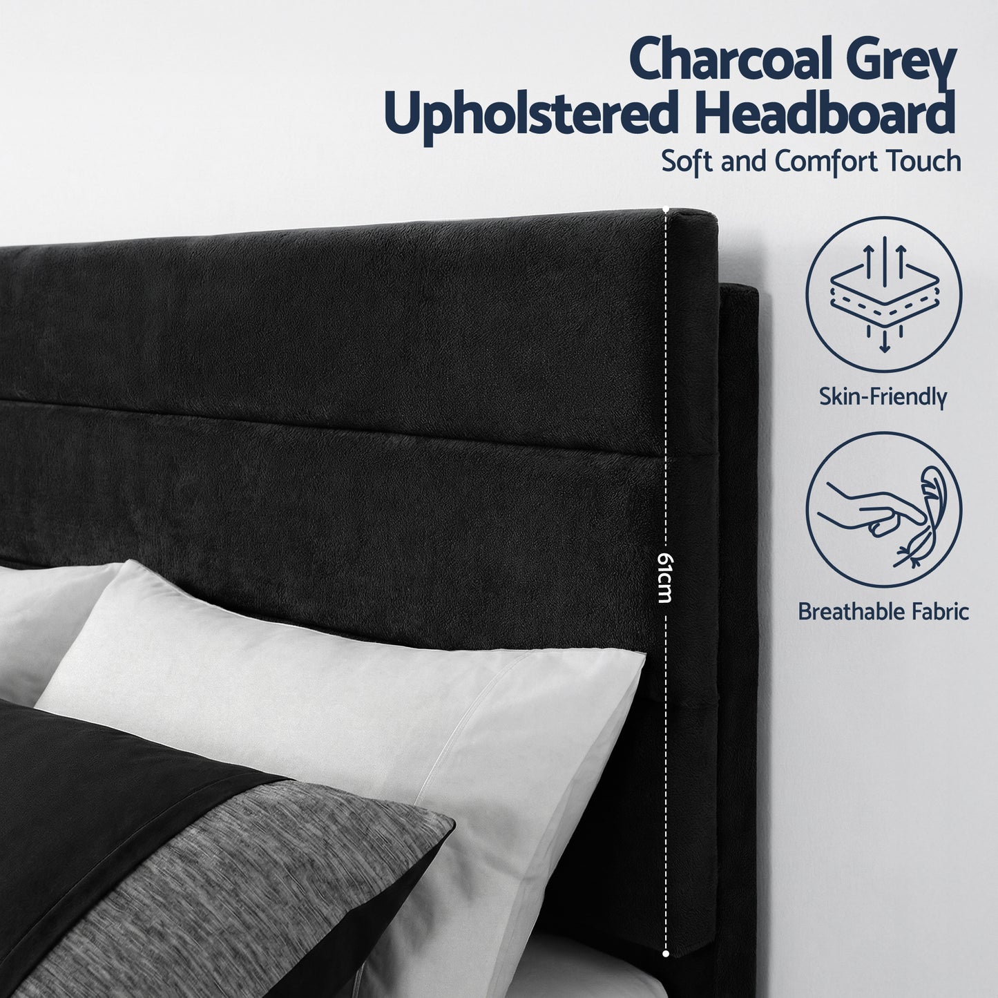 Liora Upholstered Bed Frame with Geometric Headboard Velvet - Black Double