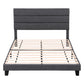 Liora Upholstered Bed Frame with Geometric Headboard Linen Wood Slats - Charcoal Grey Double