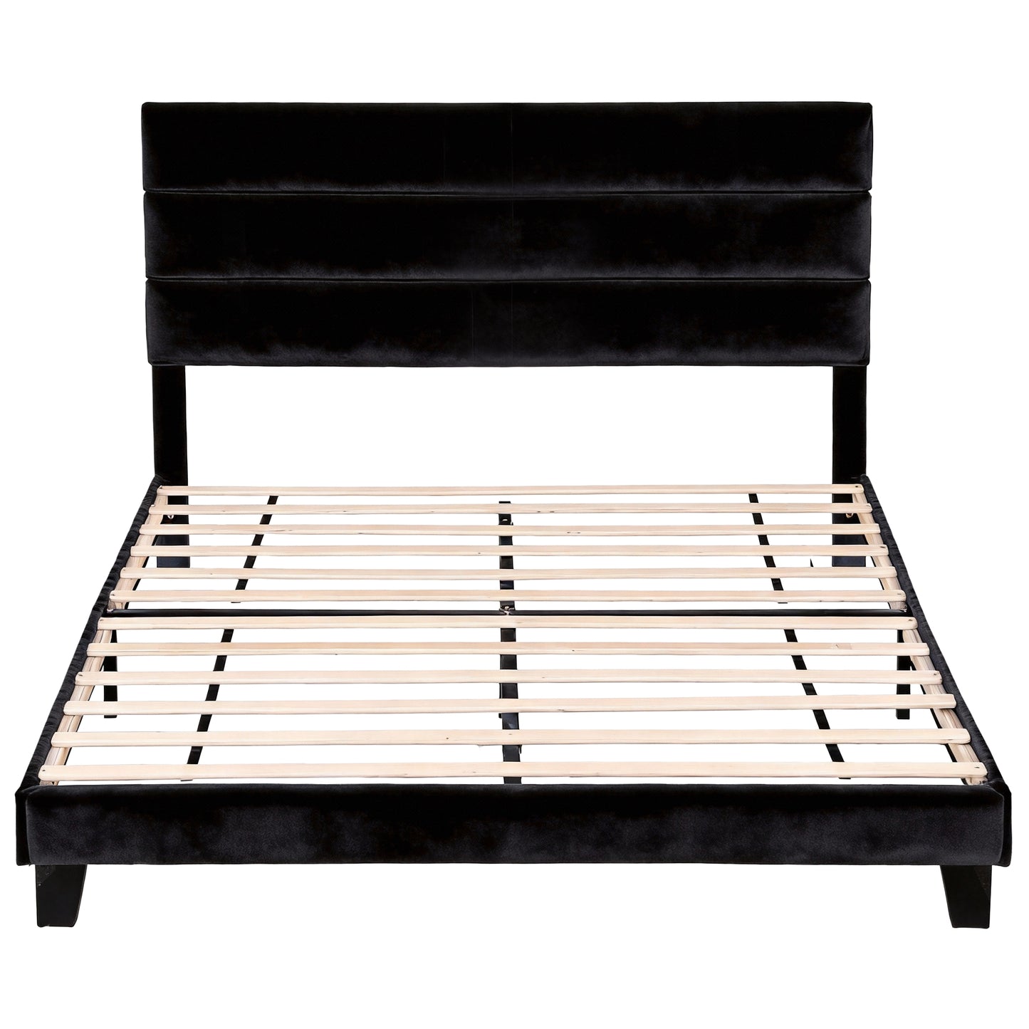 Liora Upholstered Bed Frame with Geometric Headboard Velvet - Black King
