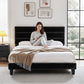 Liora Upholstered Bed Frame with Geometric Headboard Velvet - Black King