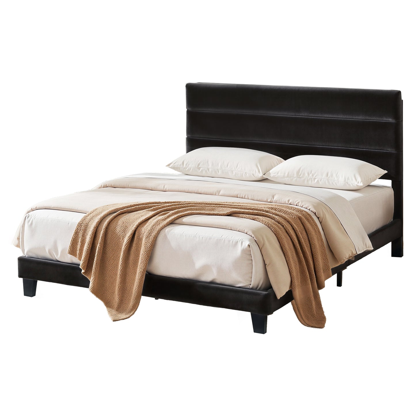 Liora Upholstered Bed Frame with Geometric Headboard Velvet - Black King