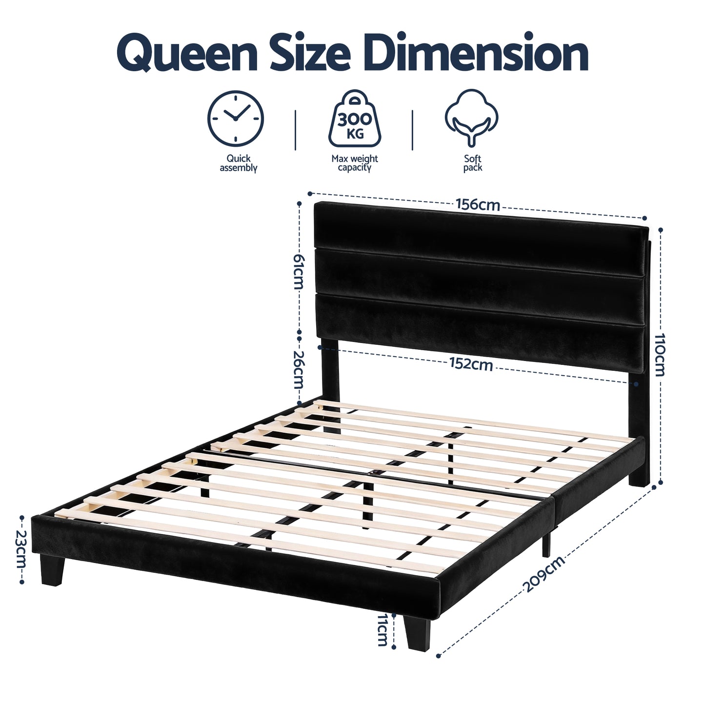 Liora Upholstered Bed Frame with Geometric Headboard Velvet - Black Queen