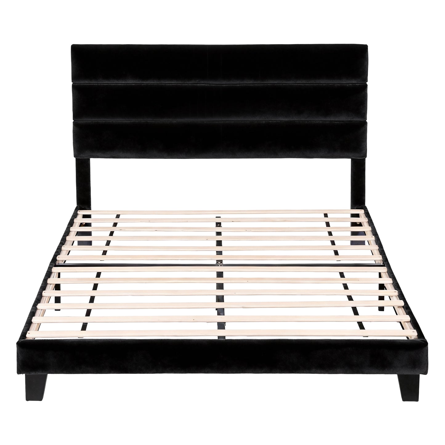 Liora Upholstered Bed Frame with Geometric Headboard Velvet - Black Queen
