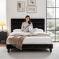 Liora Upholstered Bed Frame with Geometric Headboard Velvet - Black Queen