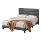 Liora Upholstered Bed Frame with Geometric Headboard Linen Wood Slats - Charcoal Grey Queen