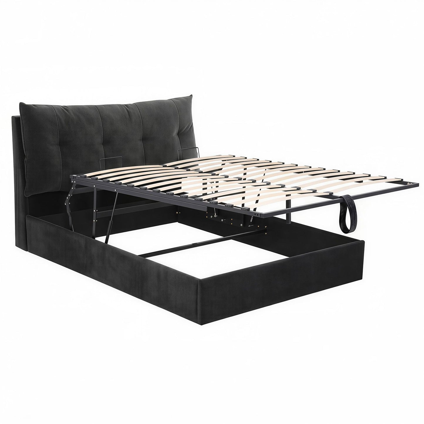 Lunora Bed Frame with Horizontal Gas Lift Storage with LED Light USB Type-C Charging Station - Black Queen