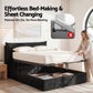Lunora Bed Frame with Horizontal Gas Lift Storage with LED Light USB Type-C Charging Station - Black Queen