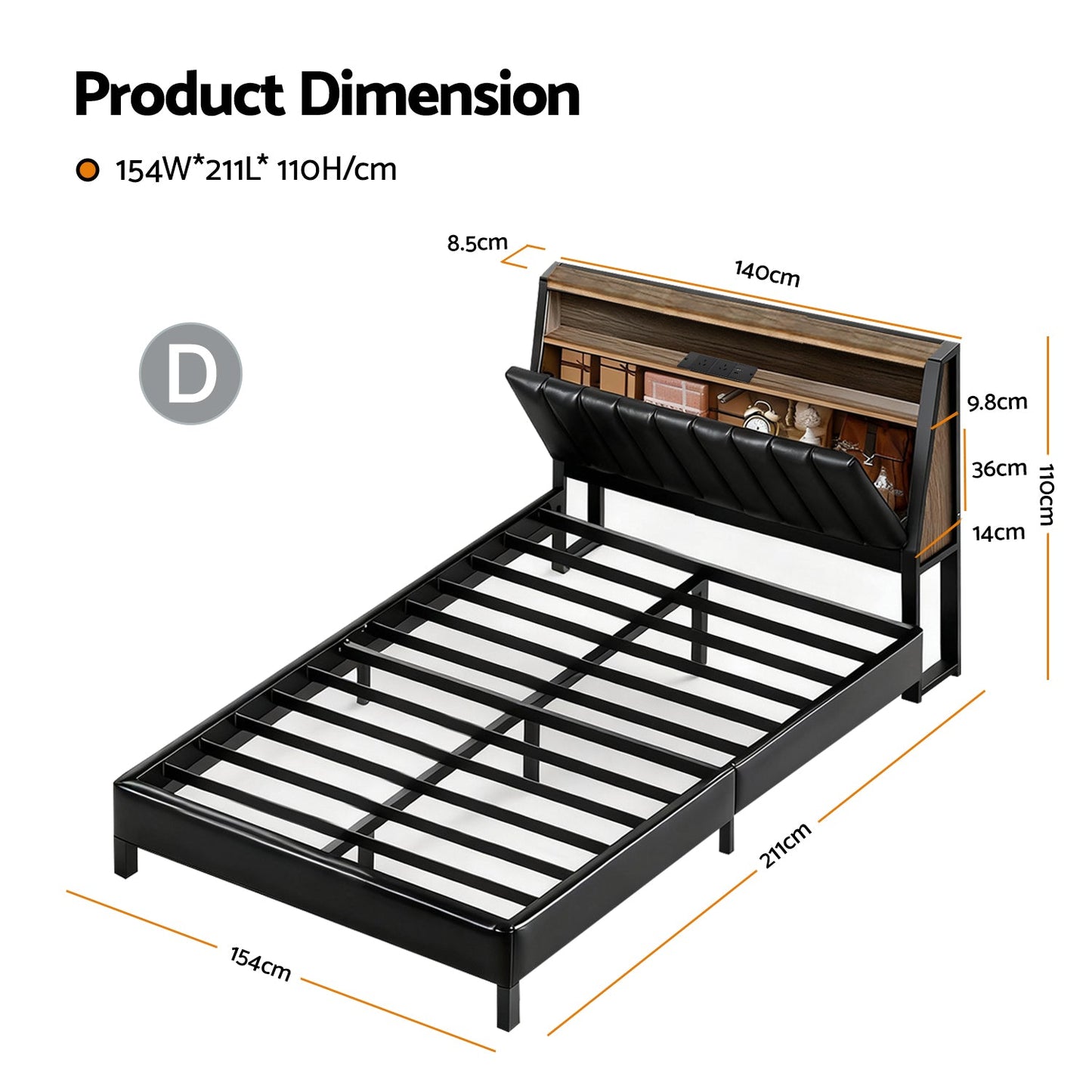Andalus Bed & Mattress Package with 32cm Mattress - Black Double