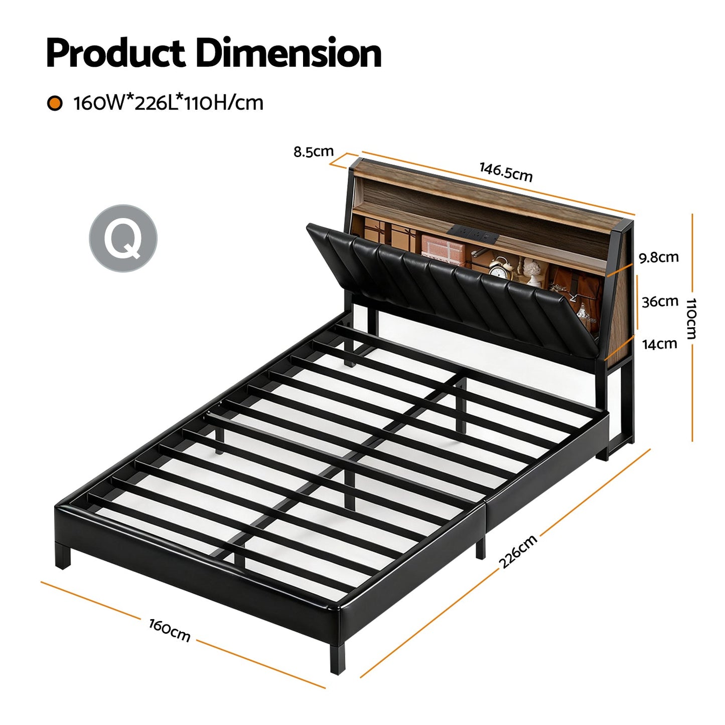 Andalus Bed & Mattress Package with 27cm Mattress - Black Queen