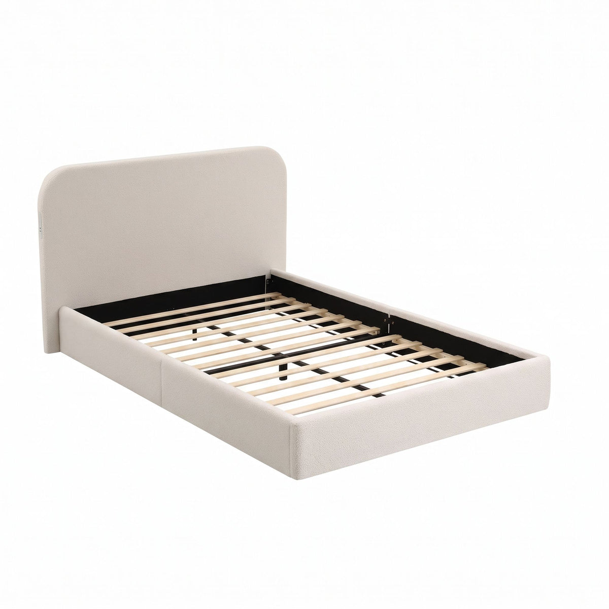 Amoret Bed Frame with 100cm Bouclé Headboard USB-C & Night Lights - White Double