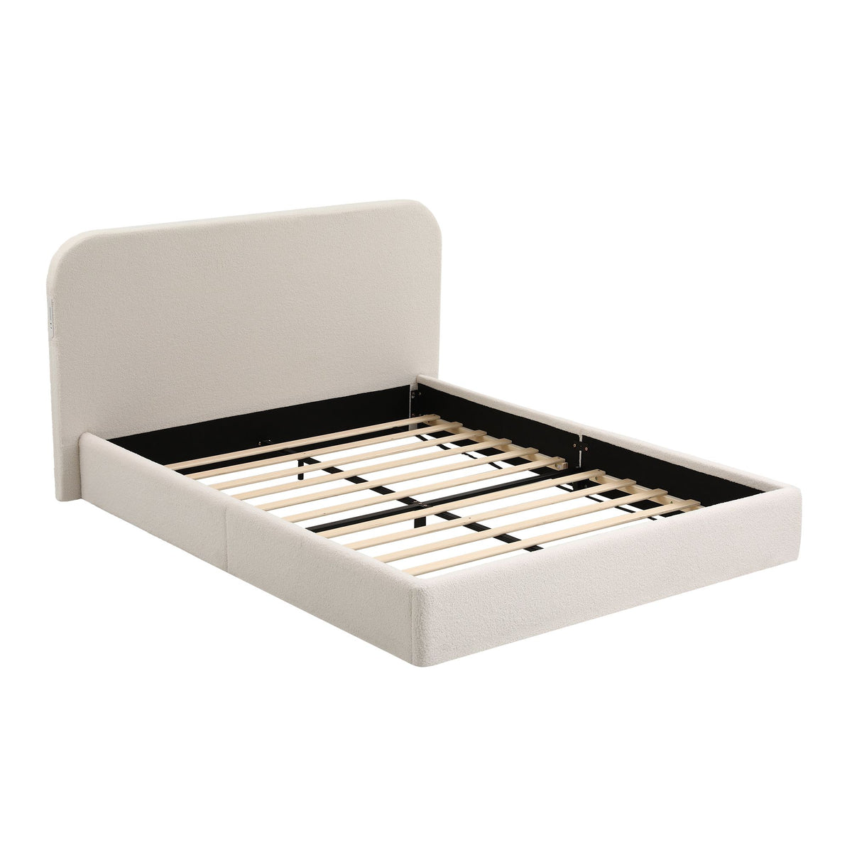 Amoret Bed Frame with Bouclé Headboard USB-C Charging & Night Lights - White Queen