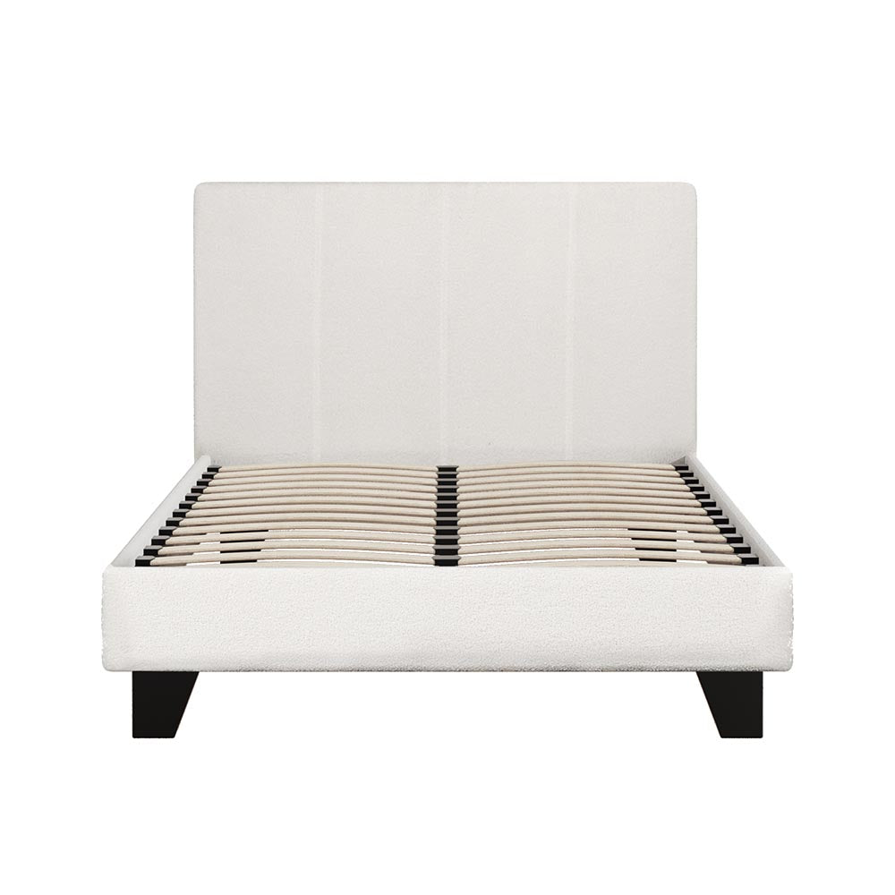 Sean Bed Frame Fabric Bouclé Platform Wooden - White King Single