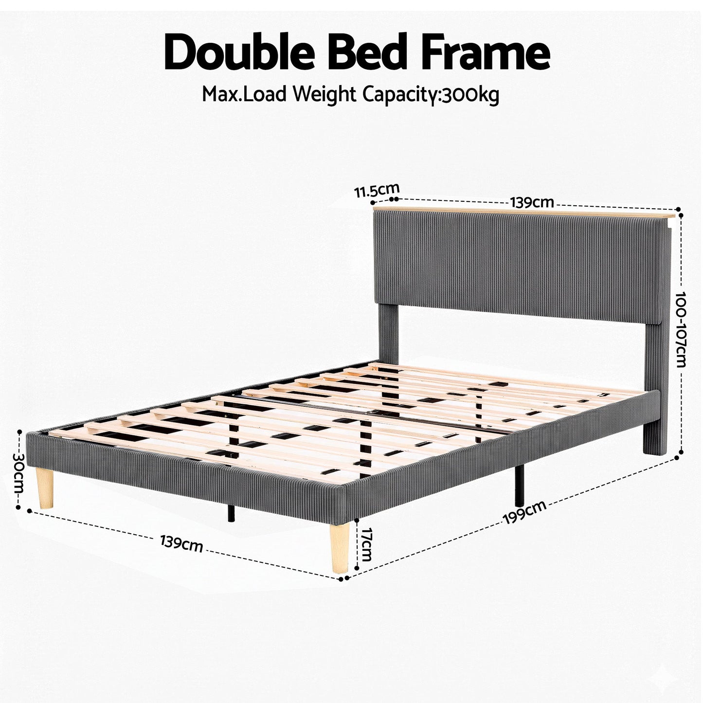 Howlite Bed & Mattress Package with 34cm Mattress - Grey Double