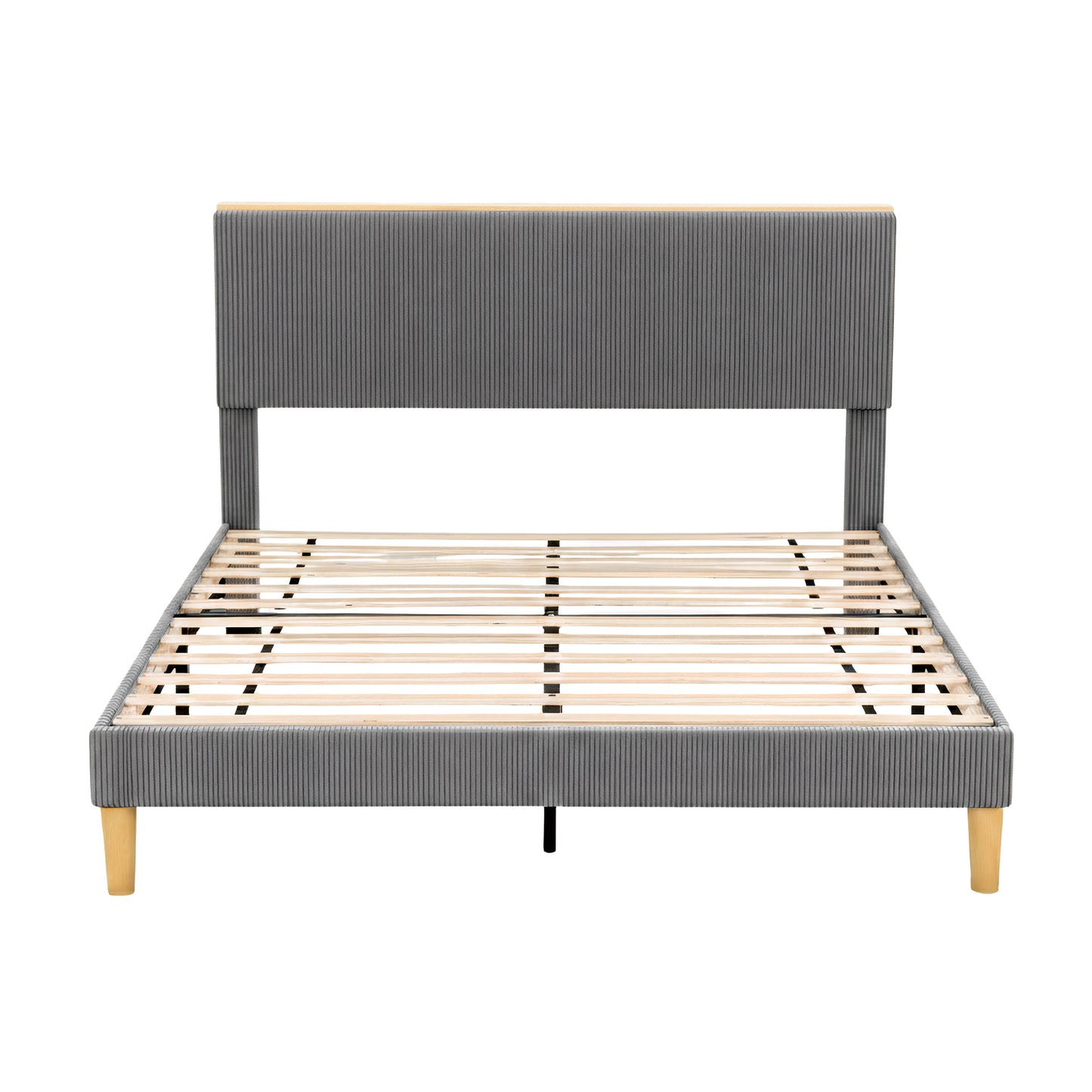 Briar Bed Frame Upholstered Adjustable Headboard LED- Grey Double