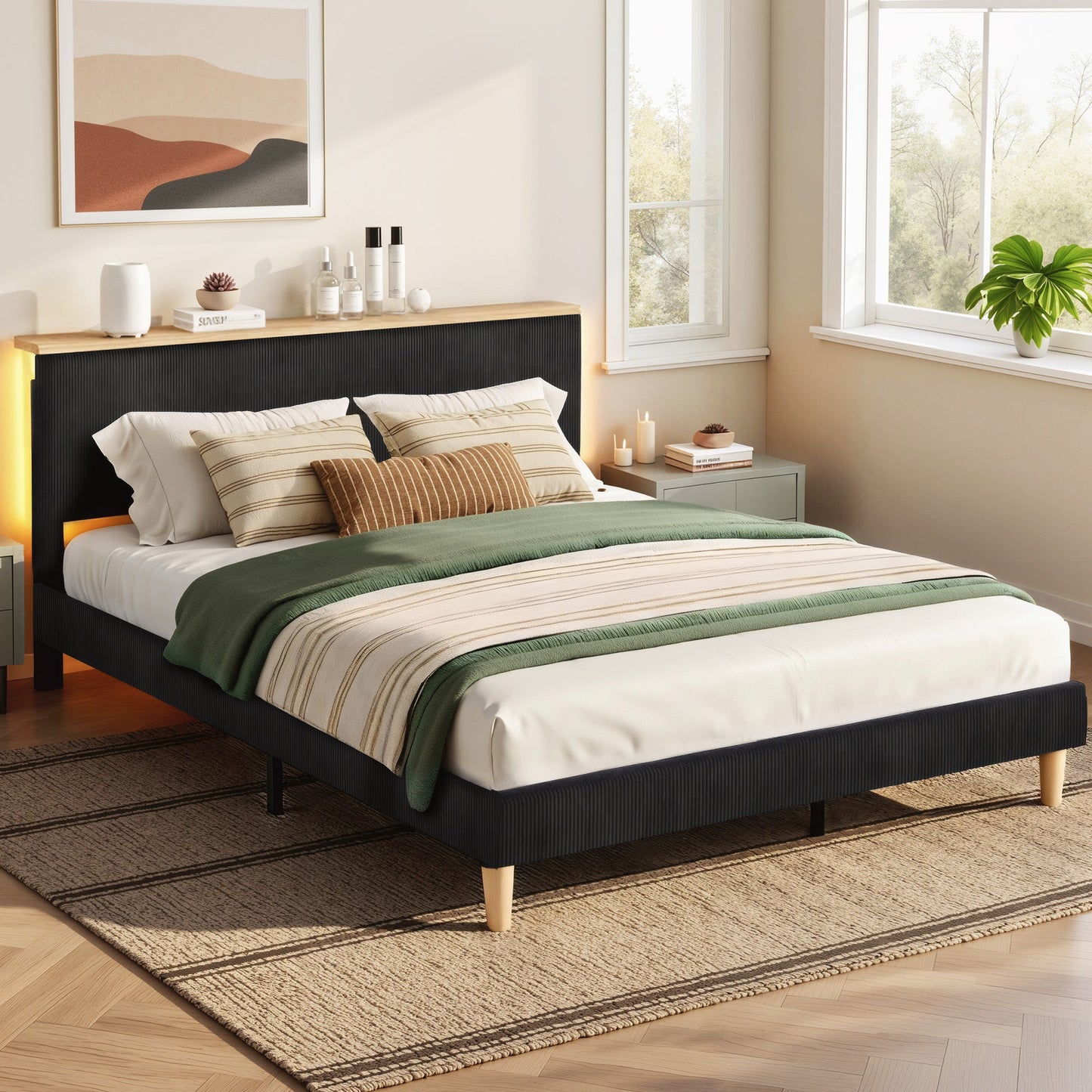 Howlite Bed & Mattress Package with 32cm Mattress - Black Queen