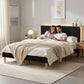Briar Bed Frame Upholstered Adjustable Headboard Mood LED - Black Queen