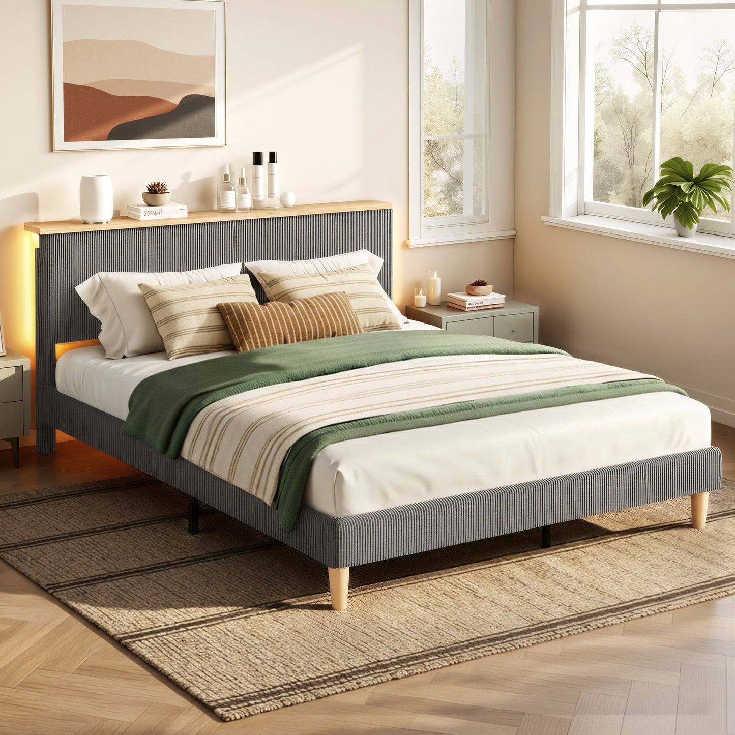 Howlite Bed & Mattress Package with 34cm Mattress - Grey Queen