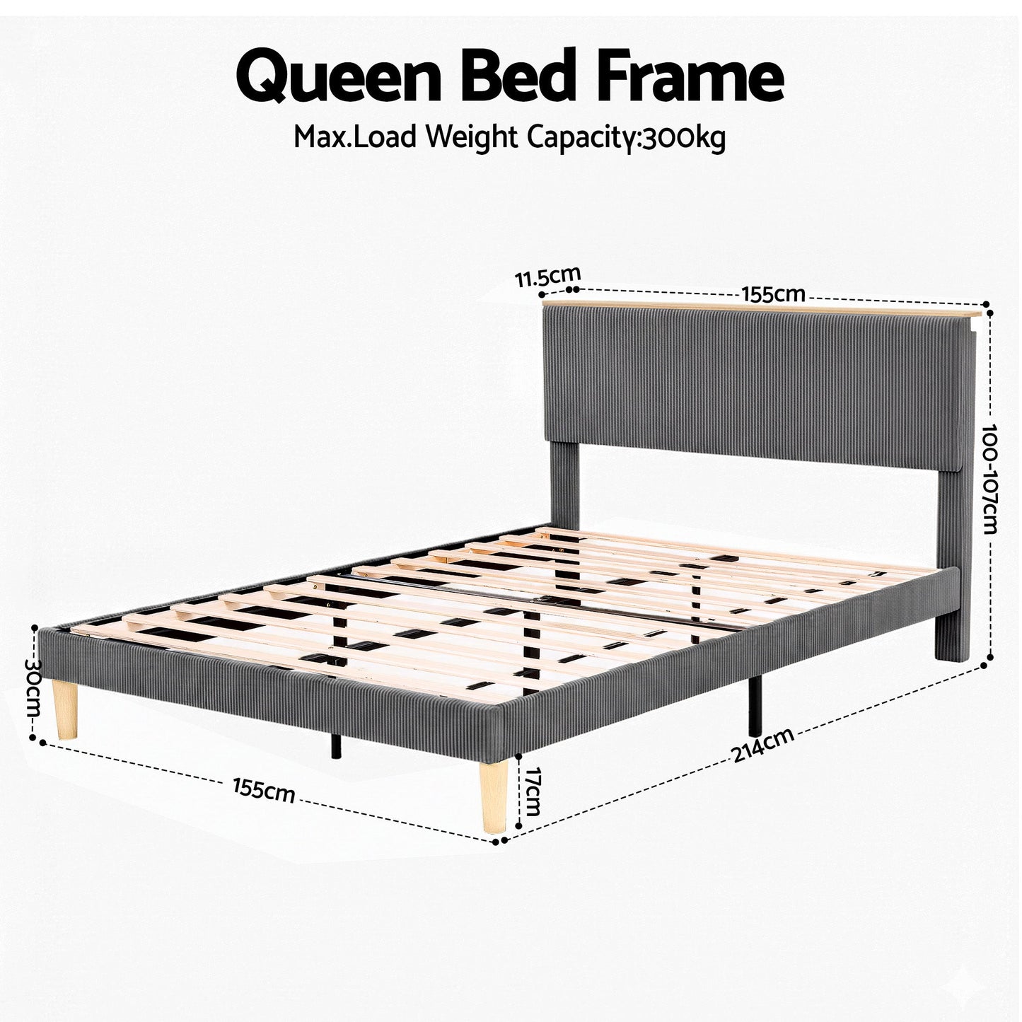 Howlite Bed & Mattress Package with 32cm Mattress - Grey Queen