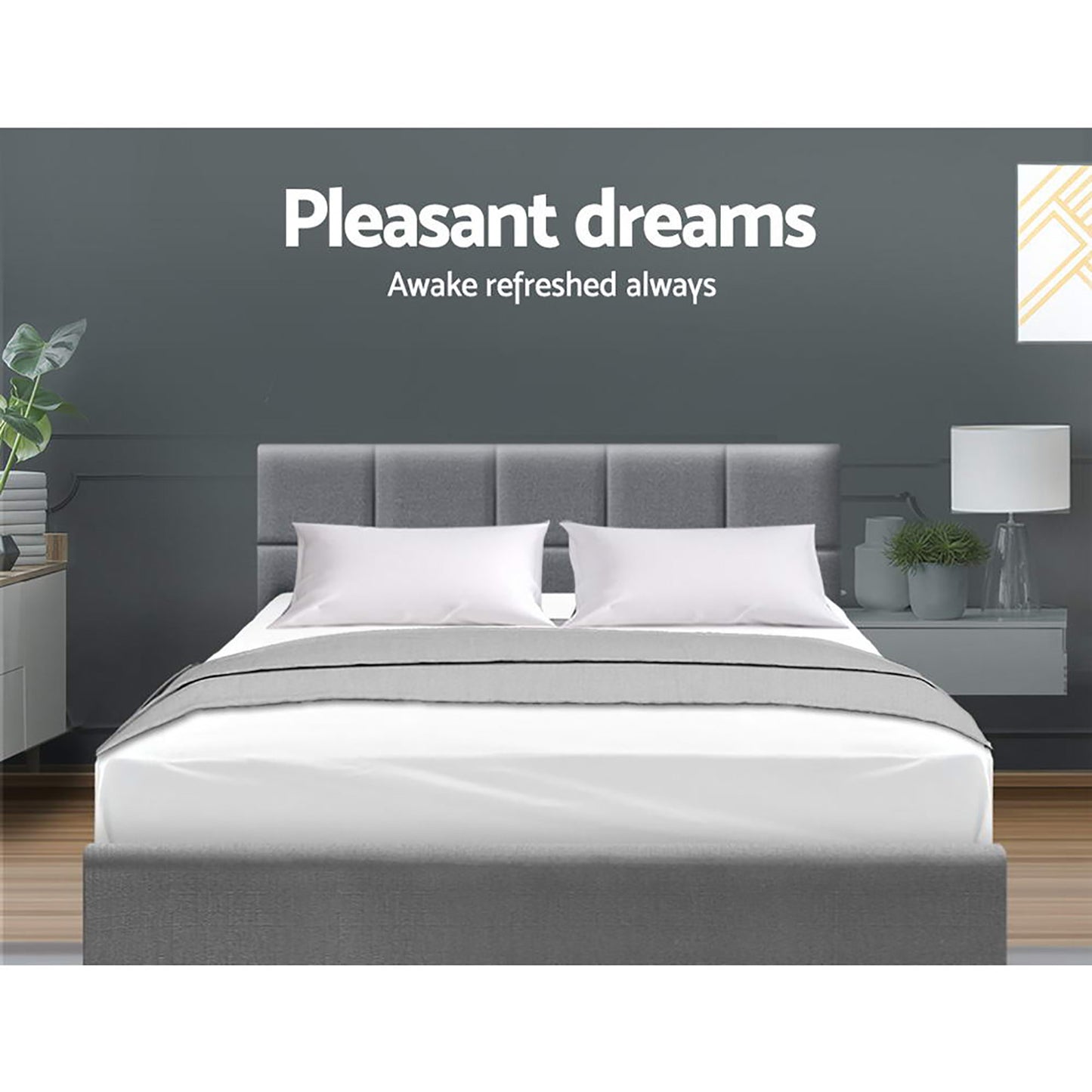 Berlin Bed Frame Fabric - Grey Queen