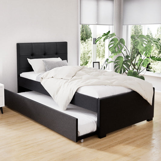Apache Bed & Mattress Package with 30cm Mattress with Trundle Bed - Black King Single