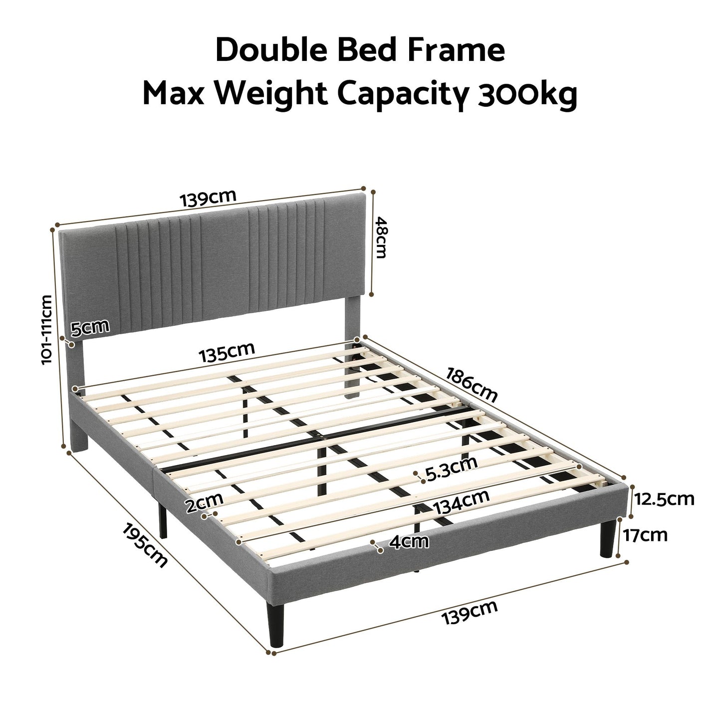 Kallie Bed Frame with Adjustable Headboard - Grey Double