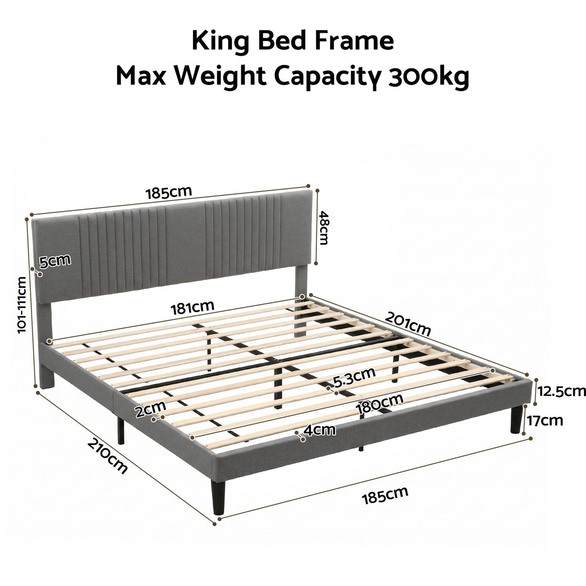 Kallie Bed Frame with Adjustable Headboard - Grey King