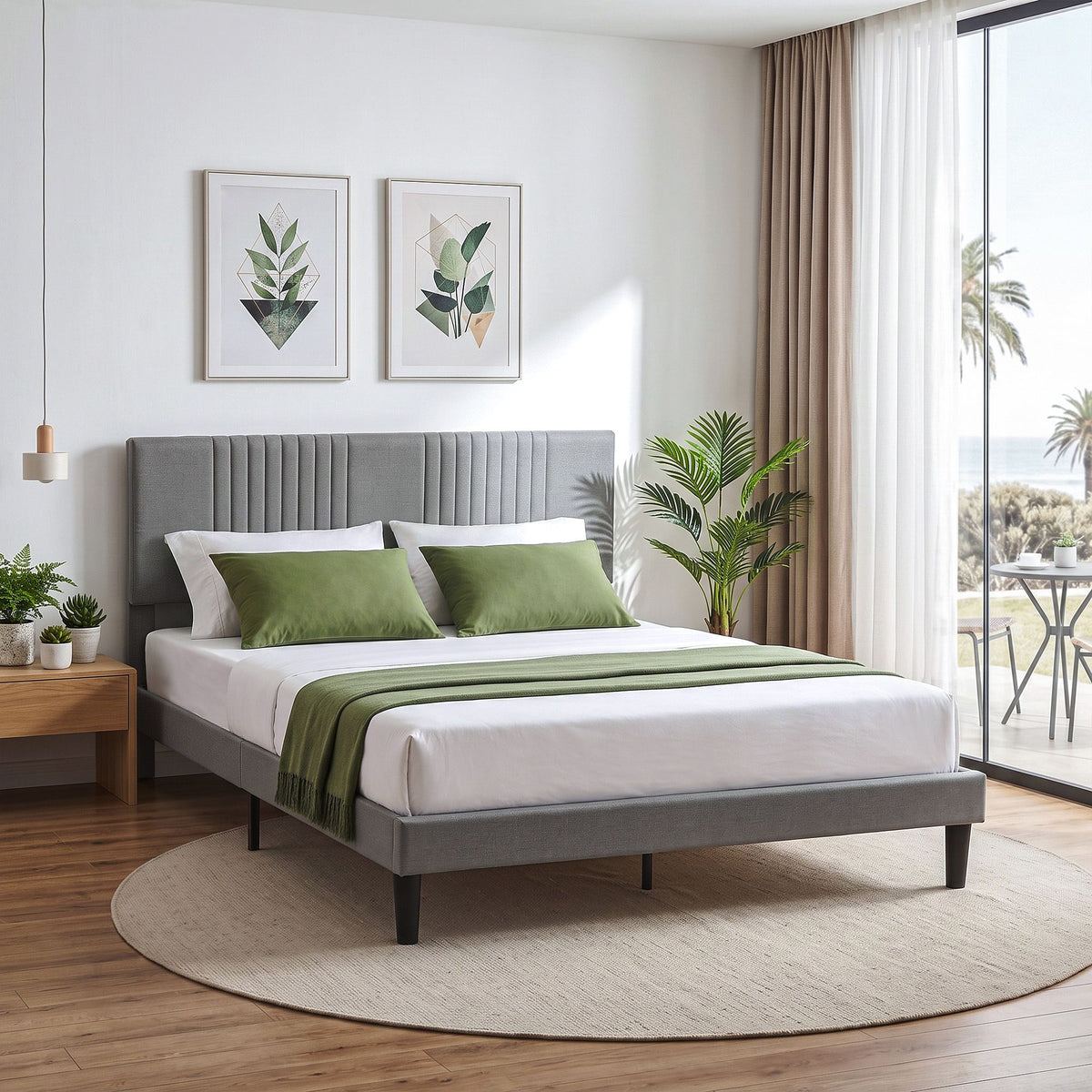Kallie Bed Frame with Adjustable Headboard - Grey Queen