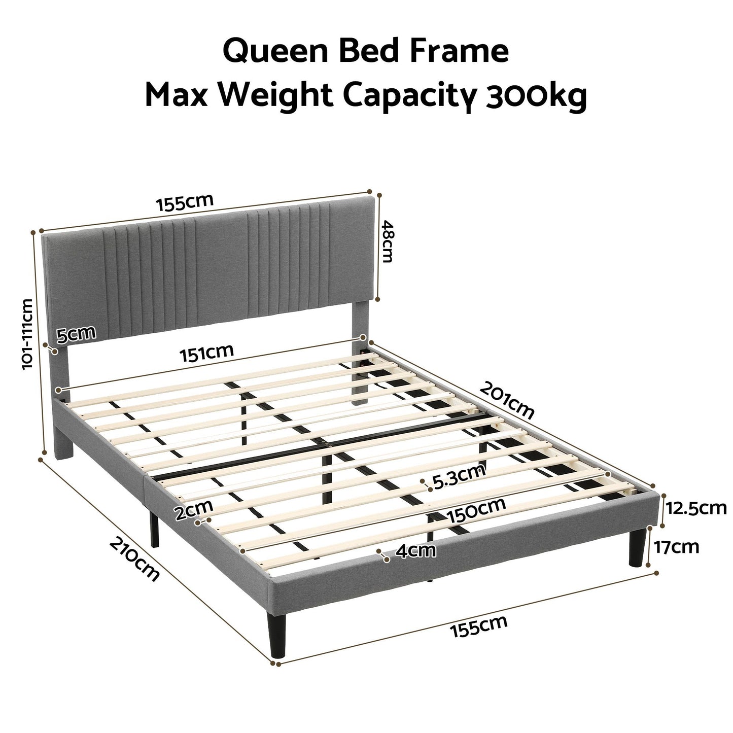 Kallie Bed Frame with Adjustable Headboard - Grey Queen