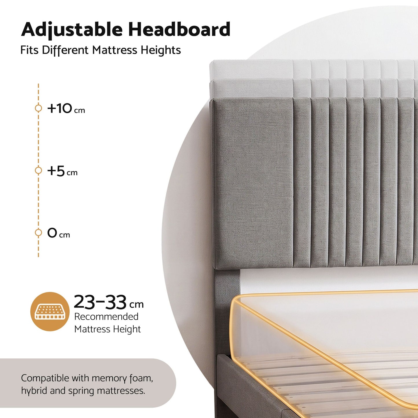 Kallie Bed Frame with Adjustable Headboard - Grey Queen