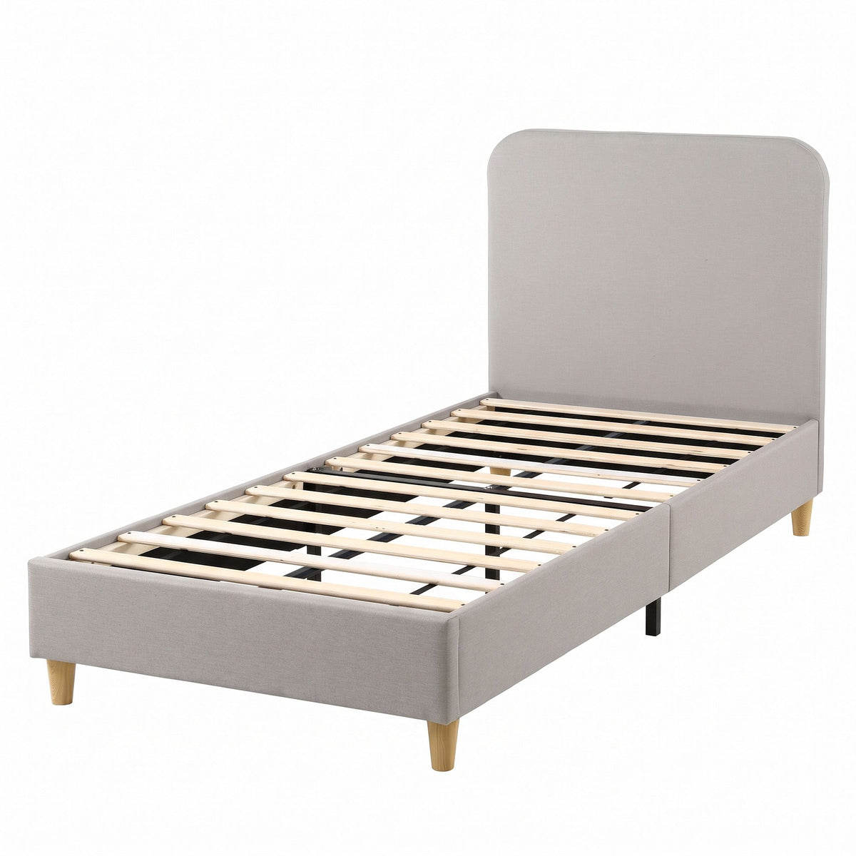 Maelis Bed Frame with Headboard Faux Linen Fabric - Grey King Single